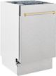 ZLINE Autograph Edition 18" Satin Stainless Steel Built In Dishwasher with Polished Gold Handle-2