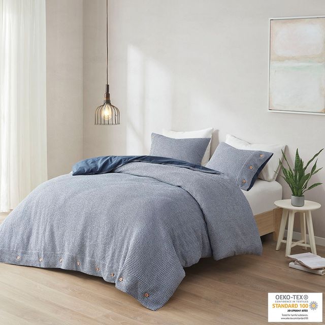 Olliix by Clean Spaces Mara 4 Piece Yarn Dyed Cotton Bamboo Blend Waffle Weave Blue King/California King Comforter Cover Set-1
