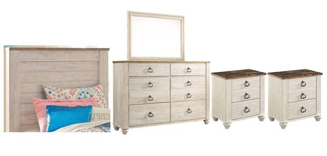 Signature Design by Ashley® Willowton 5-Piece Whitewash Twin Panel Headboard Bedroom Set-0
