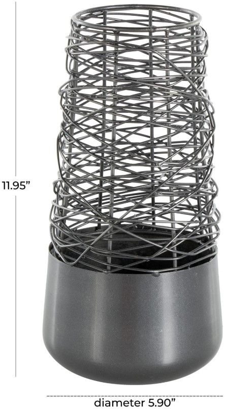 Deco Marche Black Abstract Intertwined Wire Vase with Solid Matte Base-1