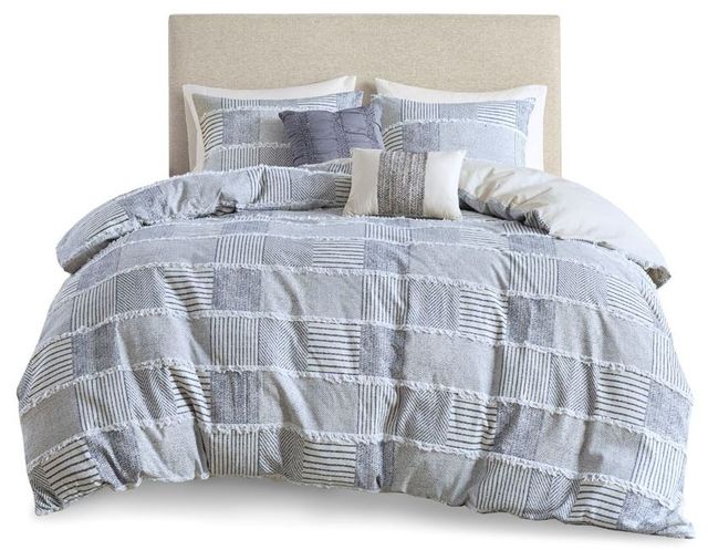 Olliix by Madison Park Schafer Blue Full/Queen Five Piece Cotton Clipped Comforter Set-0