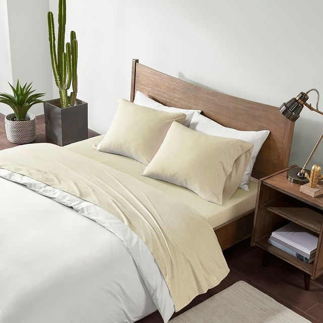 Olliix by INK+IVY Natural Queen Cotton Jersey Knit All Season Heathered Sheet Set-2