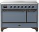 Ilve® Majestic III 48" Blue Gray Pro Style Induction Range with Solid Door and Burnished Trim-0