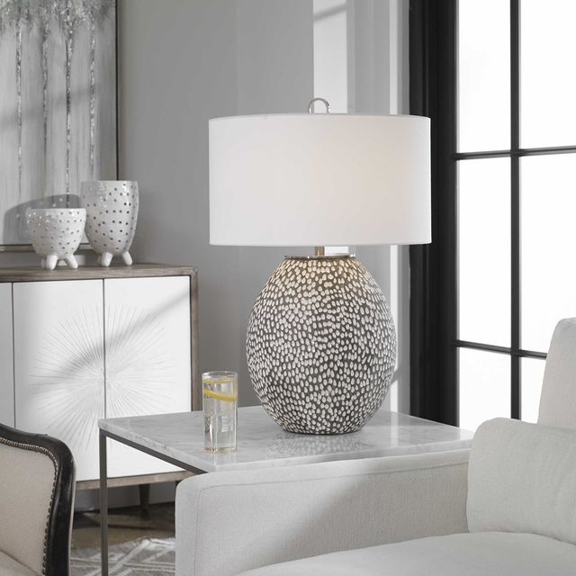 Uttermost® Cyprien Rustic Gray/Crackled Gloss White Table Lamp-1