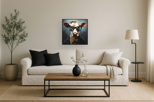 Classy Living Untamed Dapper Cow in Chic Attire Wall Art-1