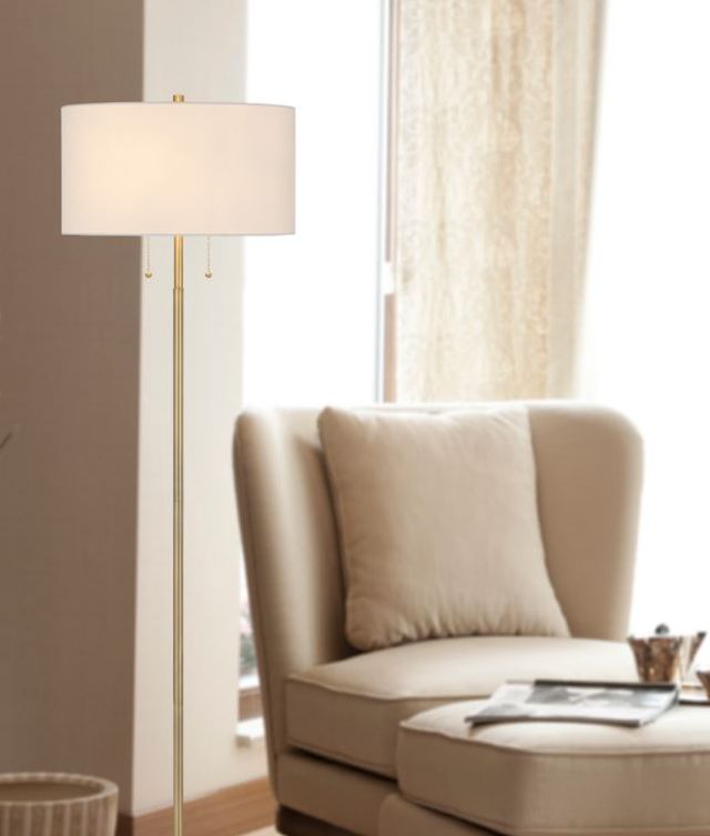 Cal® Lighting & Accessories Kendal Antique Brass/White Floor Lamp-2