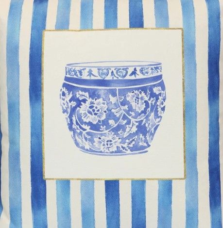 Stylecraft Tamara Day White Designer Pillow with Blue Stripes-1