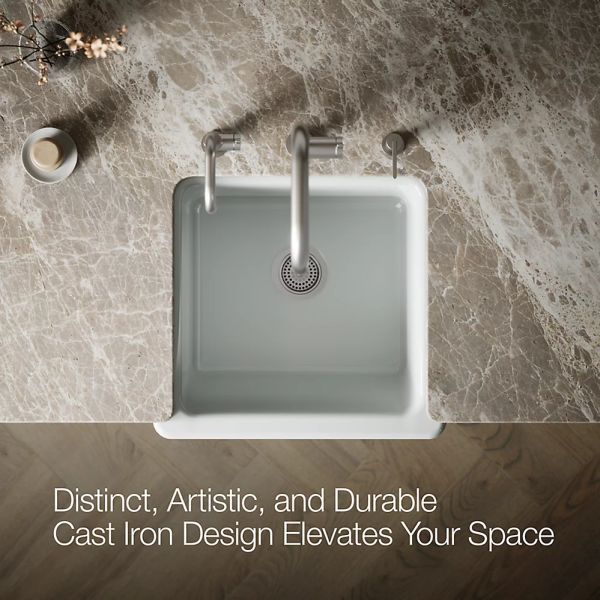 KOHLER® Whitehaven® Ice Gray 24" Undermount Single-Bowl Farmhouse Kitchen Sink with Short Apron-4