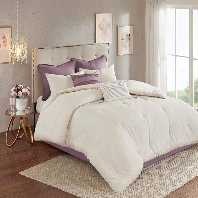 Olliix by Madison Park 8 Piece Purple California King Elise Cotton Printed Reversible Comforter Set-3
