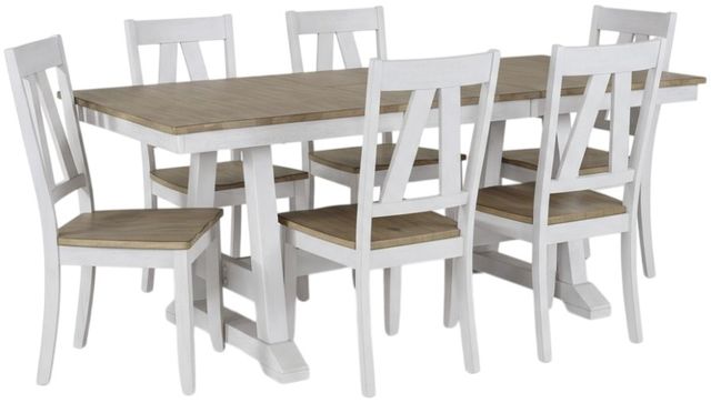 Liberty Furniture Lindsey Farm 7-Piece Sandstone/Weathered White Trestle Dining Set-0