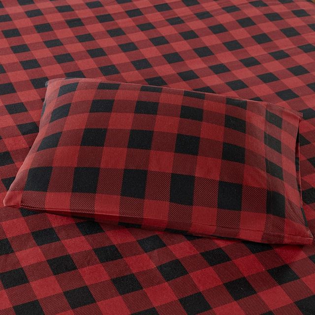 Olliix by Woolrich Red/Black Buffalo Check Queen Flannel Cotton Sheet Set-2