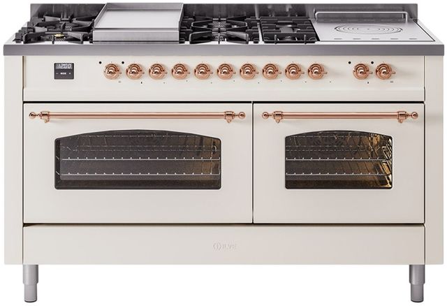 Ilve® Nostalgie II Series 60" Antique White Pro Style Dual Fuel Range-0