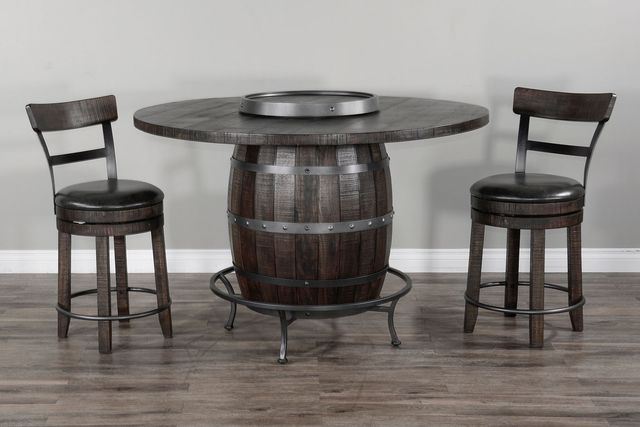 Sunny Designs™ Tobacco Leaf Round Pub Table with Wine Barrel Base-1