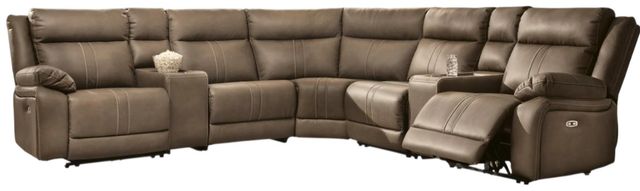Signature Design by Ashley® Max-Media 7-Piece Biscotti Power Reclining L-Shape Sectional with Audio Console-0