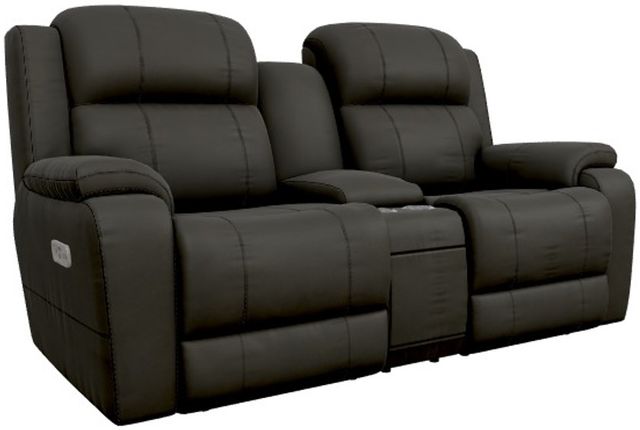 La-Z-Boy® Dorian Mocha Leather Power Reclining Loveseat with Console, Headrest and Lumbar-0