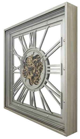 YHD Golden Gears Silver Square Wall Clock-1