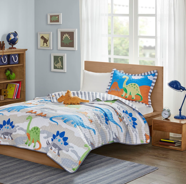 Olliix by Mi Zone Kids Little Foot Multi Twin Dinosaur Reversible Coverlet Set-0