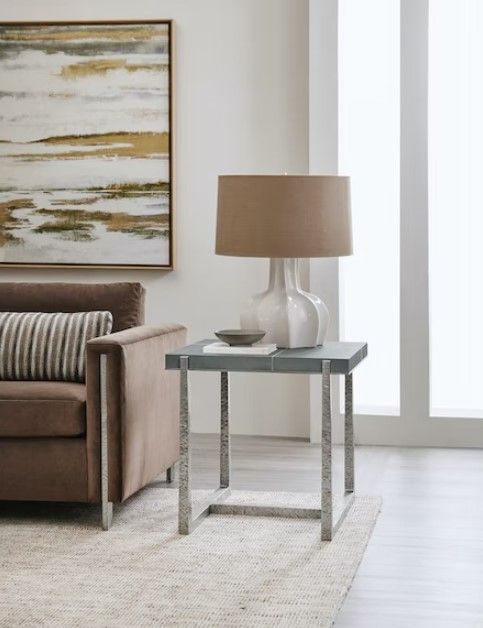 Hooker® Furniture Chapman Gray Faux Shagreen Mixed Media End Table with Pewter Base-3