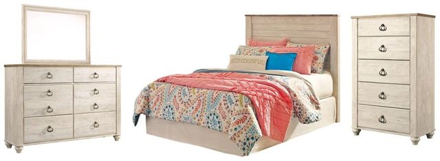 Signature Design by Ashley® Willowton 3-Piece Whitewash Full Youth Panel Headboard Bed Set-1