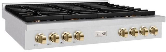 ZLINE Paramount Autograph Edition 48" Satin Stainless Steel Gas Cooktop with Polished Gold Accents-1