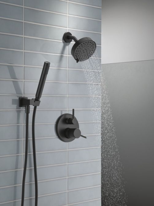 Delta Modern 14S Matte Black Shower Trim with Fixed Head & Hand Shower-4