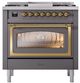 Ilve® Nostalgie II Noblesse 36'' Graphite Matte Pro Style Dual Fuel Range with Brass Trim-1