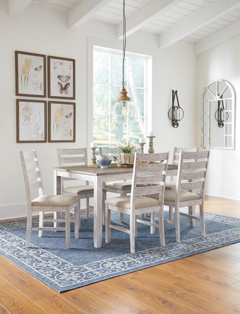 Signature Design by Ashley Skempton 7 Piece White Light Brown Dining Table Set Sunshine Furniture Tulsa OK