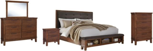 Signature Design by Ashley® Ralene 5-Piece Dark Brown King Upholstered Panel Bed Set-0