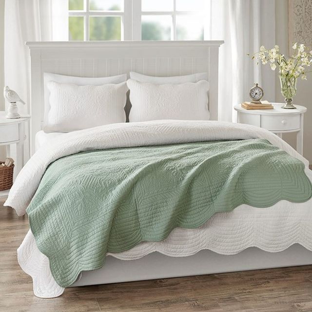 Olliix by Madison Park Tuscany Seafoam Oversized Quilted Throw with Scalloped Edges-4
