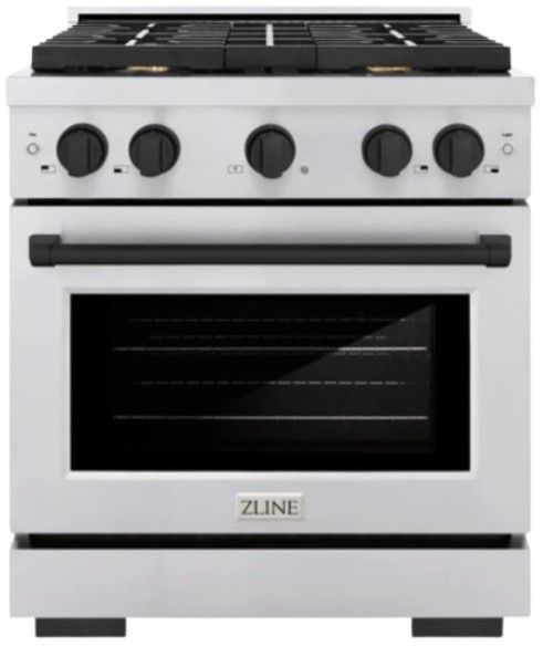 ZLINE Autograph Edition 30" Stainless Steel Pro Style Gas Range with 4 Burner Cooktop and Matte Black Accents-0