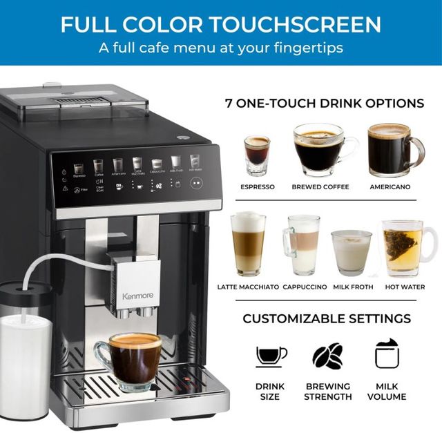 Kenmore® Black Super Automatic Espresso Machine With Cream System Milk Frother & Grinder -2