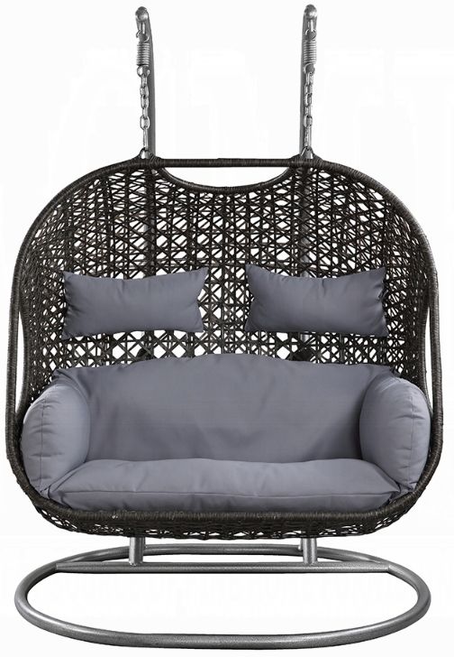 ACME Furniture Vasant Black Fabric/Metal/Wicker Outdoor Hanging Chair-3