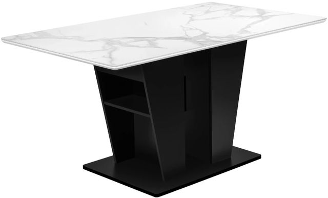 Monarch Specialties Inc. White 36" x 60" Stone Top Dining Table with Black Laminate Base-0