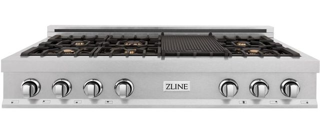 ZLINE Legacy 48" Satin Stainless Steel Gas Rangetop with 8 Brass Burners and Porcelain Cooktop-0