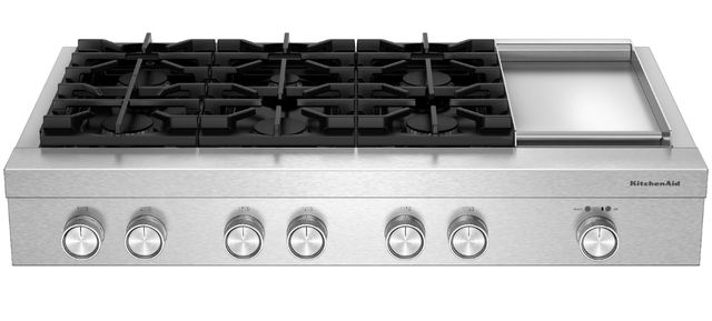 KitchenAid® 48” Stainless Steel Commercial-Style Gas Rangetop with 6 Burners and Griddle-0