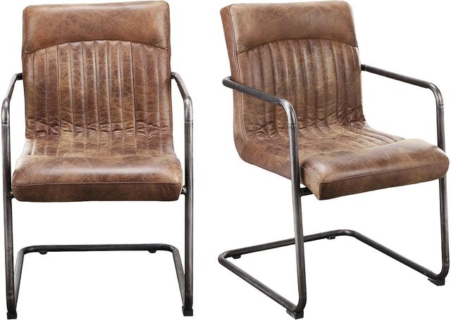 Moe's Home Collection Ansel 2-Piece Light Brown Leather Dining Arm Chair Set-3