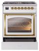 Ilve® Nostalgie II Noblesse 30" White Pro Style Dual Fuel Range with Brass Trim-3