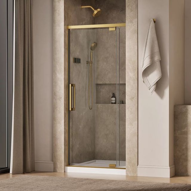 KOHLER Statement™ Vibrant Brushed Moderne Brass 76" x 23" - 36" Pivot Shower Door-1
