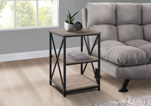 Monarch Specialties Inc. Dark Taupe 26"H Three Tier Black Metal Accent Table-1