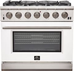 FORNO® Capriasca 36" Stainless Steel Pro Style Gas Range with White Door