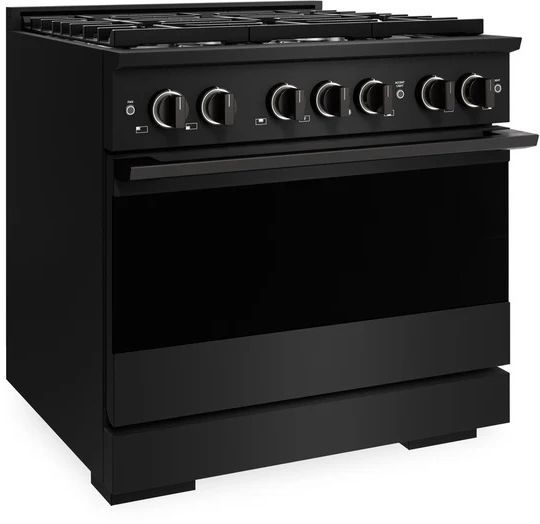ZLINE Marino 36" Black Stainless Steel Pro Style Gas Range with 6 Brass Burner-3