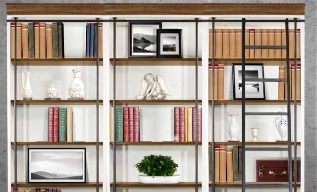 Sunny Designs™ Pasadena Buckskin/Marble White Bookcase with Metal Post-1