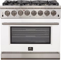 FORNO® Alta Qualita 36" Stainless Steel Pro Style Dual Fuel Range with White Door