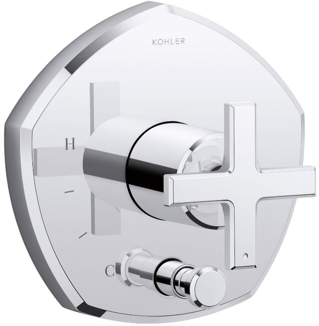 KOHLER® Occasion® Rite-Temp® Polished Chrome Valve Trim with Push-Button Diverter and Cross Handle-0