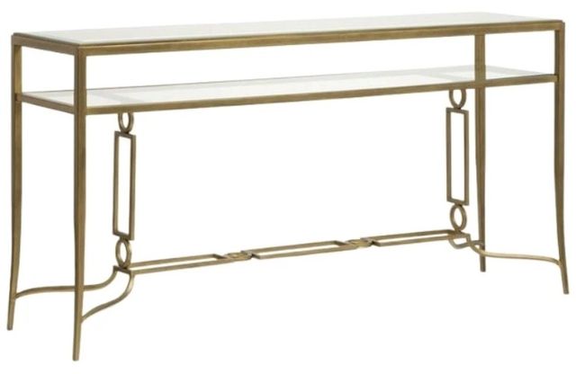 Magnussen Home® Lorena Glass Top Rectangular Sofa Table with Burnished Brass Base-0