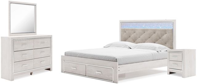 Signature Design by Ashley® Altyra 4-Piece White King Upholstered Panel Storage Bed Set-1