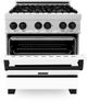 ZLINE Autograph Edition 30" Satin Stainless Steel Pro Style Dual Fuel Range with White Matte Door-3