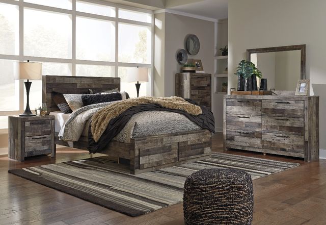 Benchcraft® Derekson Multi Gray King Storage Panel Bed with 2-Drawer Storage-1