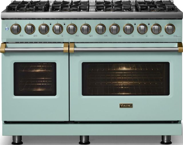Viking® 5 Series 48" Splash Pro Style Dual Fuel (NG) Range with Brushed Brass Trim-2