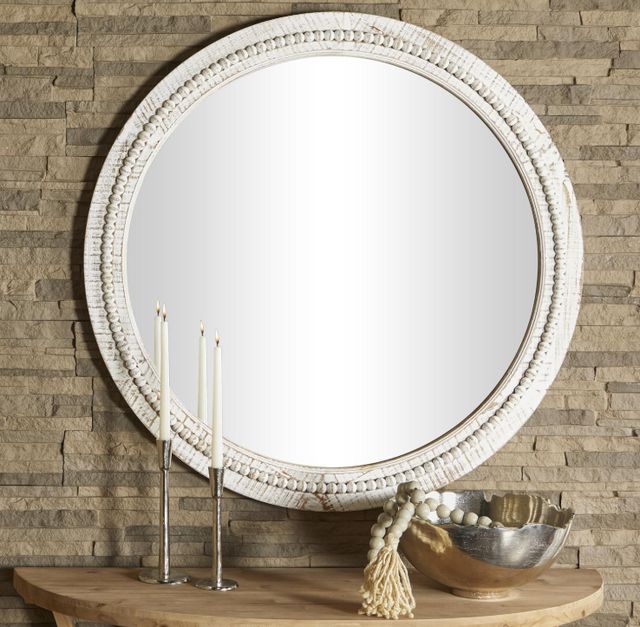 Deco Marche Distressed White Beaded Wall Mirror-4